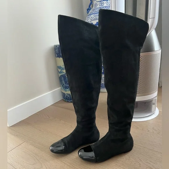 Marc by Marc Jacobs Black Over-the-Knee Suede Boots with Patent Toe Cap Sz 37.5 - Picture 5 of 17